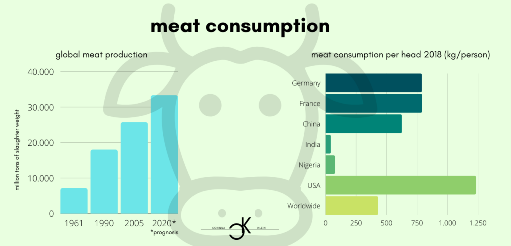 Meat consumption clean meat environmental protection nature conservation nature vegetarian veganism meat consumption meat production meat slaughter beef pork poultry fish slaughter weight world population consumption usable area agriculture grain greenhouse gases water resources animal husbandry bioreactor hamburger biopsy cell culture